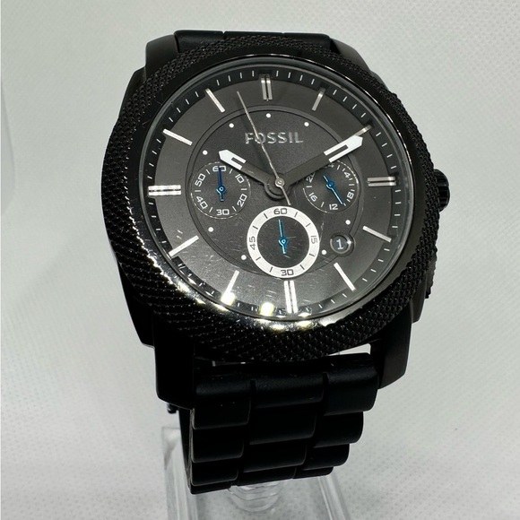 Fossil FS4487 Machine Collection Chronograph Silicone Mens Wrist Watch, Black - Picture 4 of 7